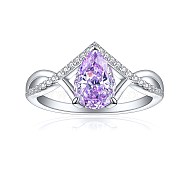 925 Sterling Silver Micro Pave Cubic Zirconia Plain Band Rings, Real Platinum Plated, Teardrop, Violet, US Size 7(17.3mm)(RJEW-P103-07P-C)