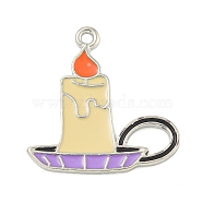 Halloween Theme Alloy Enamel Pendants, Platinum, Candle, 24x23x2mm, Hole: 1.6mm(ENAM-M221-02P-04)