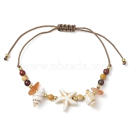 Adjustable Braided Beads Bracelets for Women, with Natural Red Agate Beads, Shell Beads and Golden Glass Beads, Conch & Seafish, Inner Diameter: 2-1/8~3 inch(5.45~7.6cm)(BJEW-JB11164-03)