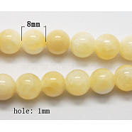Natural Yellow Jade Beads, Round, Lemon Chiffon, Size: about 8mm in diameter, hole: 1mm, 50pcs/strand, 16 inch(X-G-Q277-1)