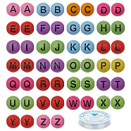SUNNYCLUE Craft Acrylic Beads, Round with Mixed Initial Letters, with Clear Elastic Crystal Thread, Mixed Color, 7~8mm, Hole: 1.5mm, 300pcs/set(DIY-SC0012-61B)