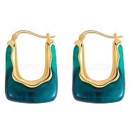 Acrylic Rectangle Thick Hoop Earrings, Minimalist Golden Alloy Jewelry Gifts for Women, Green, 31x21mm, Pin: 1mm(JE1013A)