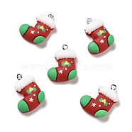 Christmas Opaque Resin Pendants, with Platinum Tone Iron Loops, Christmas Sock Charm, FireBrick, 26.5x19.5x7.5mm, Hole: 2x2.5mm(RESI-G043-A10)