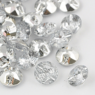 Taiwan Acrylic Rhinestone Buttons, Faceted, 1-Hole, Flat Round, White, 21x9mm, Hole: 1.5mm(X-BUTT-F020-21mm-02)