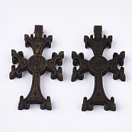 Wooden Pendants, Dyed, Cross, Coconut Brown, 41.5x25x4.5mm, Hole: 1.8mm(WOOD-S050-31A)