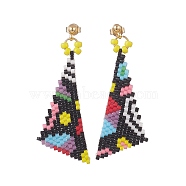 Glass Seed Braided Triangle Dangle Earrings, Golden 304 Stainless Steel Wire Wrap Halloween Earrings for Women, Colorful, 50mm, Pin: 0.8mm(EJEW-MZ00068)