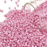 Cylinder Seed Beads, Opaque Colours Luster, Uniform Size, Flamingo, 2x1.5mm, Hole: 0.8mm, about 888pcs/10g(X-SEED-H001-H15)
