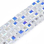 Electroplate Transparent Glass Beads Strands, AB Color Plated, Faceted, Cube, Clear AB, 4x4x4mm, Hole: 1.2mm, about 101pcs/strand, 17.13 inch(43.5cm)(EGLA-N002-17A-B01)