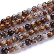 Dyed Natural Crackle Agate Bead Strands, Round, Camel, 6~6.3mm, Hole: 1mm, about 64pcs/Strand, 14.84 inch(37.7cm)(X-G-K414-6mm-01)