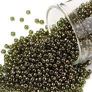 TOHO Round Seed Beads, Japanese Seed Beads, (324) Gold Luster Moss Green, 11/0, 2.2mm, Hole: 0.8mm, about 50000pcs/pound(SEED-TR11-0324)