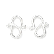 Brass S-Hook Clasps, Cadmium Free & Lead Free, 925 Sterling Silver Plated, 11x8.5x1mm, Hole: 0.6mm(KK-R149-05S)