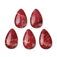 Natural Imperial Jasper Pendants, Dyed, Teardrop Charms, FireBrick, 50.5x30.5x7.5~8mm, Hole: 1.5mm(G-Q171-01A-01)