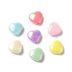 Opaque Acrylic Beads, AB Color Plated, Heart, Mixed Color, 10x11x4.5mm, Hole: 2mm, about 1923pcs/500g(MACR-F074-06)
