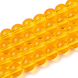 Transparent Glass Beads Strands, Round, Gold, 6~6.5mm, Hole: 1.4mm, about 67~70pcs/strand, 14.76 inch~15.16 inch(37.5~38.5cm)(GLAA-T032-T6mm-11)
