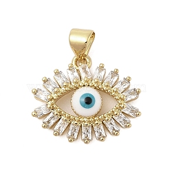 Evil Eye Rack Plating Brass Micro Pave Cubic Zirconia Pendants, with Enamel, Cadmium Free & Lead Free, Long-Lasting Plated, Real 18K Gold Plated, 16x18x4.5mm, Hole: 5x3.5mm(KK-Z074-16G)