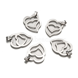 Tarnish Resistant Heart to Heart 304 Stainless Steel Pendants, Stainless Steel Color, 39x30x1.5mm, Hole: 4x9mm(X-STAS-I032-122)