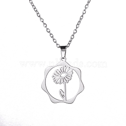 Stainless Steel Pendant Necklaces, April Daisy, 16.14~19.69 inch(41~50cm)(PW-WG57218-03)