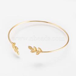 Brass Cuff Bangle, Real 18K Gold Plated, Leaf, Golden, 2-1/4 inchx2-1/2 inch(58x63mm)(BJEW-P168-F08)