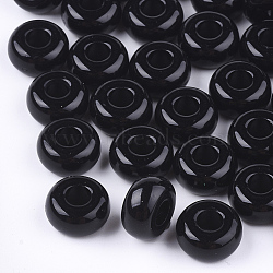 Opaque Acrylic European Beads, Large Hole Beads, Rondelle, Black, 13x7mm, Hole: 5mm(X-SACR-T344-06A)