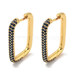 Brass Micro Pave Cubic Zirconia Huggie Hoop Earrings, Rectangle, Golden, Blue, 29.5x19.5x3.5mm, Pin: 1mm(EJEW-L240-C-04G)