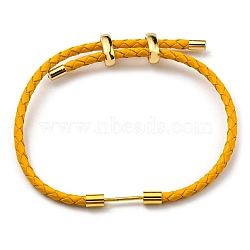 Brass Column Bar Link Bracelet with Leather Cords, Adjustable Bracelet for Women, Goldenrod, Inner Diameter: 5/8~3 inch(1.6~7.5cm)(BJEW-G675-05G-10)
