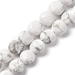 Natural Howlite Beads Strands, Flat Round, 7.5~8x4.5~5mm, Hole: 1.2mm, about 50~51pcs/strand, 14.57~15.35 inch(37~39cm)(G-T047-A03-01)