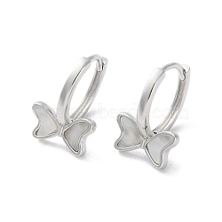 999 Fine Silver Bowknot Hoop Earrings, with Shell, Platinum, 14x10.5mm(EJEW-P296-04P)