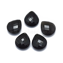Natural Obsidian Beads, Half Drilled, Teardrop, Faceted, 18x16x7mm, Hole: 1mm(G-L514-003D)