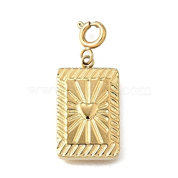 Rectangle with Heart 304 Stainless Steel Pendant Decorations, with Spring Ring Clasps, Ion Plating(IP), Real 18K Gold Plated, 25mm, Hole: 2.5mm(STAS-H202-48G)