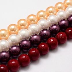 Shell Pearl Bead Strands, Grade A, Round, Mixed Color, 12mm, Hole: 1mm, about 34pcs/strand, 16 inches(BSHE-L026-12mm-M)