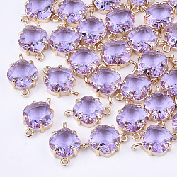 Transparent Glass Links connectors, for Jewelry DIY Craft Making, with Brass Findings, Faceted, Rhombus, Light Gold, Medium Purple, 16.5x11x6mm, Hole: 1.2mm, Side Length: 11mm(X-GLAA-T007-21D)