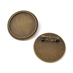 Flat Round Tibetan Style Brooch Cabochon Settings, with Iron Back Bar Pins, Cadmium Free & Nickel Free & Lead Free, Antique Bronze, Tray: 30mm, 35x7mm(X-TIBE-S178-AB-NR)