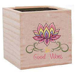 Willow Wood Planters, Flower Pots, for Garden Supplies, Square with Word Good Vibes, 75x75x75mm(DIY-WH0294-007)