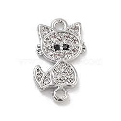 Brass Pave Clear & Black Cubic Zirconia Pet Kitten Connector Charms, Cat Shape Charms, Platinum, 15x8.5x1.5mm, Hole: 1.4mm(KK-Z061-01P-01)