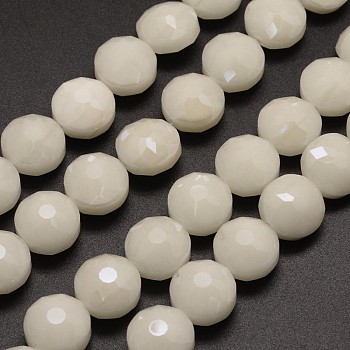 Electroplate Glass Beads Strands, Pearl Luster Plated, Faceted Flat Round, WhiteSmoke, 14x10mm, Hole: 1mm, about 22pcs/strand, 11.8 inch
