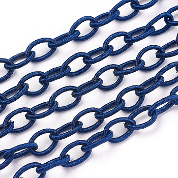 Handmade Nylon Cable Chains Loop, Oval, Medium Blue, 8~9x11~13x2mm, about 85cm/strand, 33.5 inch