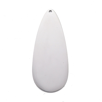 304 Stainless Steel Pendants, Stamping Blank Tag, Teardrop, Stainless Steel Color, 40x17x1mm, Hole: 1.2mm