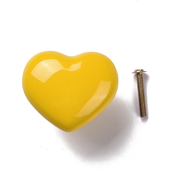 Heart-shaped Porcelain Cabinet Door Knobs, Kitchen Drawer Pulls Cabinet Handles, with Iron Screws, Gold, 43.5x51x36mm