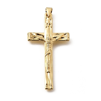 Brass Pendants, Crucifix Cross Charms, Rack Plating, Long-Lasting Plated, Cadmium Free & Lead Free, Real 18K Gold Plated, 43x22.5x4mm, Hole: 3.5x3.5mm