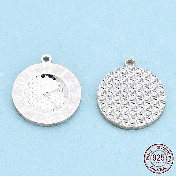 925 Sterling Silver Charms, Clock, Silver, 14x12x1mm, Hole: 1mm