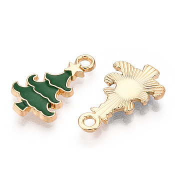 Golden Plated Alloy Enamel Pendants, for Christmas, Christmas Tree, Cadmium Free & Lead Free, Green, 19.5x11x2mm, Hole: 2mm