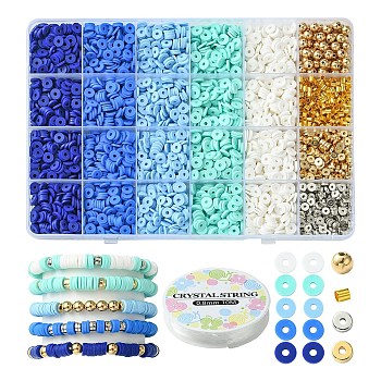 DIY Bracelet Kits, Including Handmade Polymer Clay Beads, CCB Plastic Spacer Beads, Brass Crimp Beads, Mixed Color, 6x1mm, Hole: 2mm, 5 colors, 28g/color, 140g