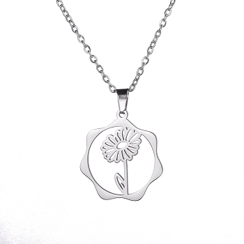 Stainless Steel Pendant Necklaces, April Daisy, 16.14~19.69 inch(41~50cm)