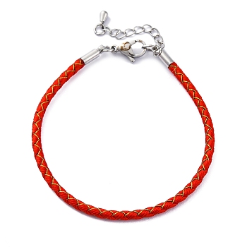 Polyester Cord Braided Bracelet Makings, with Stainless Steel Claw Lobster Clasps, Brass Findings, Long-Lasting Plated, Red, 7-3/8 inch(18.8cm)