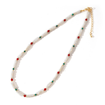 Bohemian Style Malachite & Natural Carnelian & Shell Pearl Beaded Necklaces Jewelry Unique, Colorful, 16.54 inch(42cm)