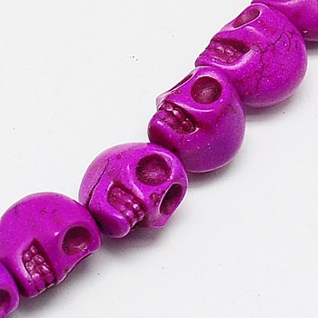 Synthetic Turquoise Beads Strands, Dyed, Skull, Magenta, 18x13x17mm, Hole: 1mm, about 178pcs/1000g