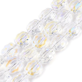 Electroplate Glass Beads Strands, Flower, Clear, 12x10x6~6.5mm, Hole: 1mm, about 55pcs/strand, 26.93''(68.4cm)