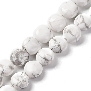 Natural Howlite Beads Strands, Flat Round, 7.5~8x4.5~5mm, Hole: 1.2mm, about 50~51pcs/strand, 14.57~15.35 inch(37~39cm)