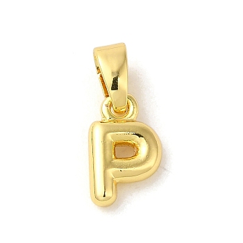 Rack Plating Brass Charms, Real 18K Gold Plated, Long-Lasting Plated, Cadmium Free & Lead Free, Letter P, 10x6x2mm, Hole: 5x2.5mm