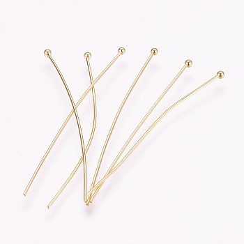 304 Stainless Steel Ball Head Pins, Real 18K Gold Plated, 22x0.5mm